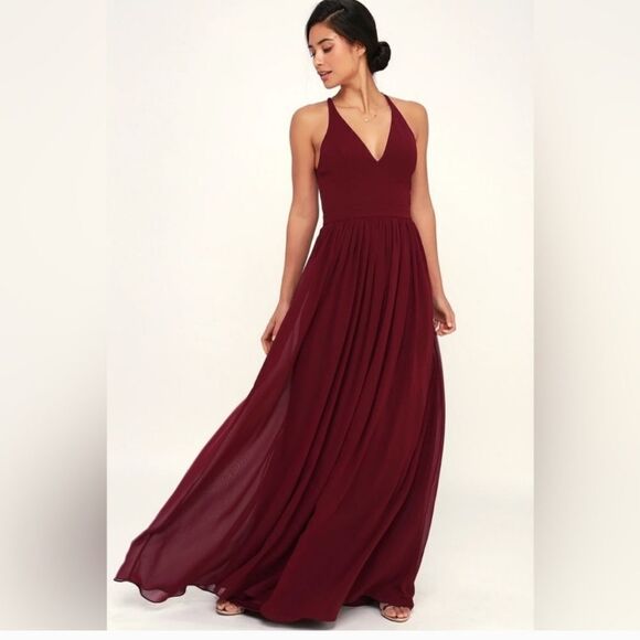 Lulus Love Spell Burgundy Lace Back Maxi Dress Size XS NWT - Picture 1 of 8